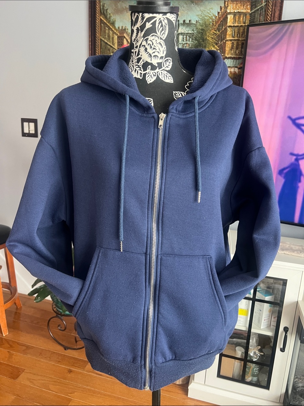 SHEIN Navy Fleece-Lined Zip Hoodie